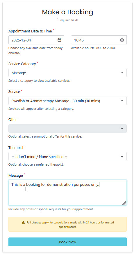 Booking form