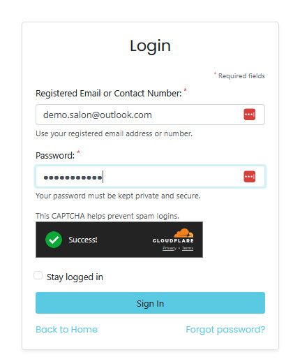 Login screen